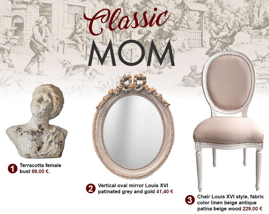 female bust, oval mirror and Louis XVI style chair for Mom Classic